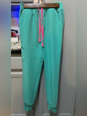 Figs Teal Jogger Pants with Pink Drawstring